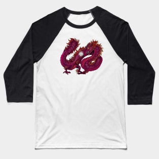 Red Oriental Pearl Dragon Baseball T-Shirt